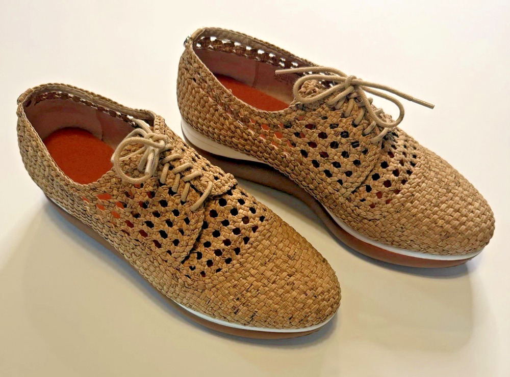 Donald J Pliner Kastin Woven Basketweave Loafers Cognac Brown Leather Shoes